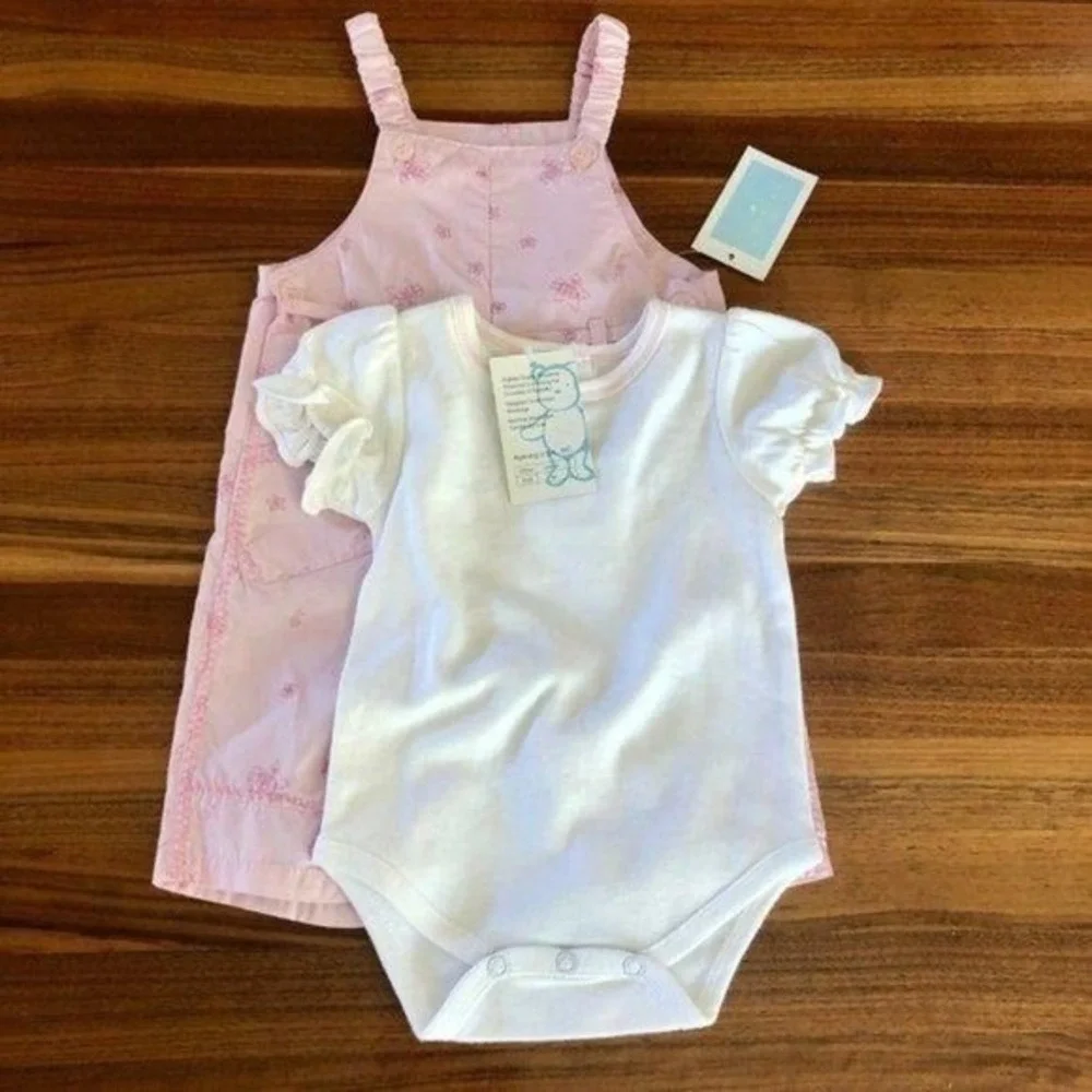 NWT 3 Month Agabang White bodysuit w Pink Overalls‎ READ before purchasing.